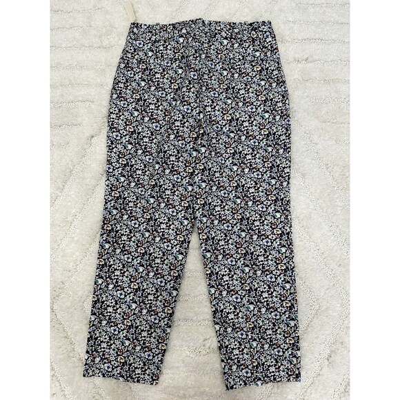 Talbots Signature Crop Chino Pants 8 Women's Blue Ditsy Floral Navy Casual NEW - Picture 1 of 10